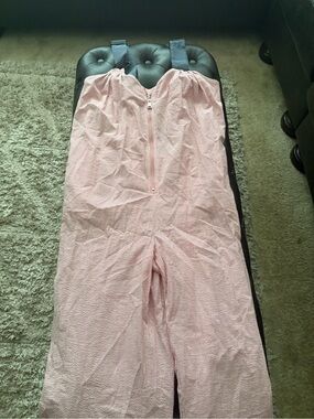 Women's Pink Seersucker Jumpsuit with Straps